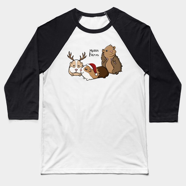 Merry Pigmas Festive Guinea Pigs Digital Illustration Baseball T-Shirt by AlmightyClaire